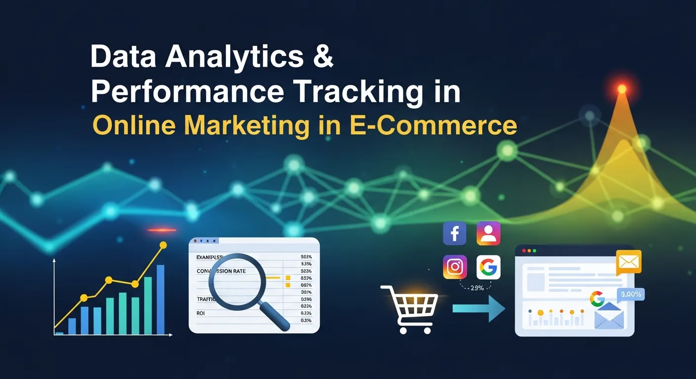 Illustration of performance tracking for email, social media, and paid ads in online marketing