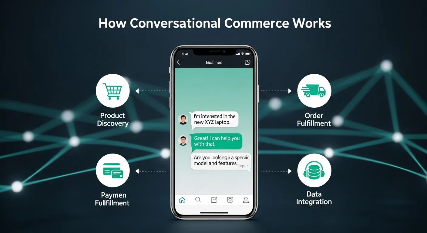 Visual of messaging-based shopping where AI and chatbots help customers buy products online
