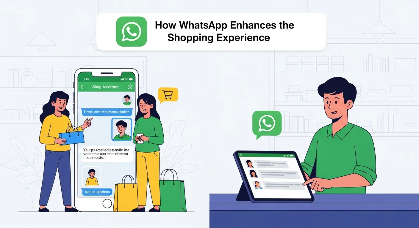E-commerce concept showing WhatsApp facilitating personalized shopping, customer service, and order management