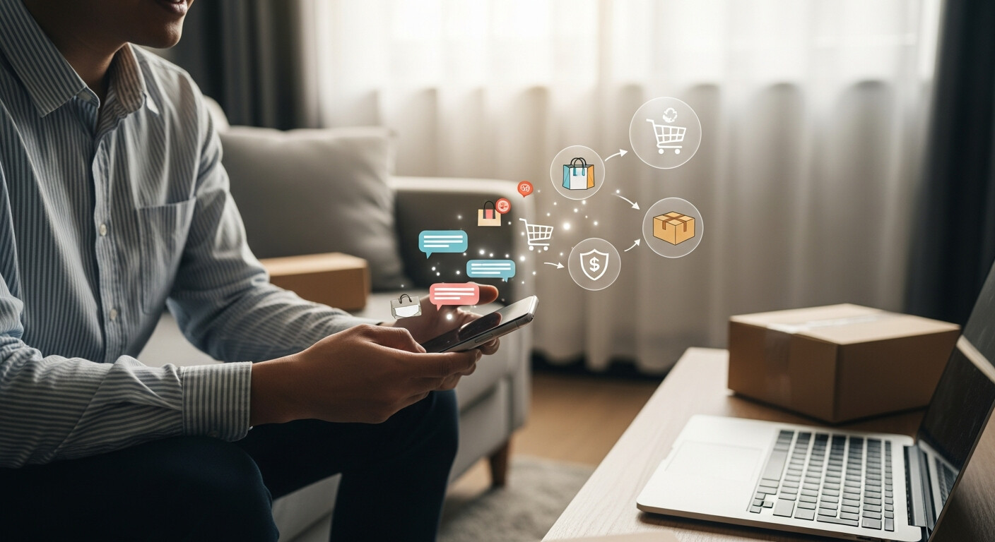 E-commerce concept highlighting how messaging tools and AI enhance shopping experiences and revenue