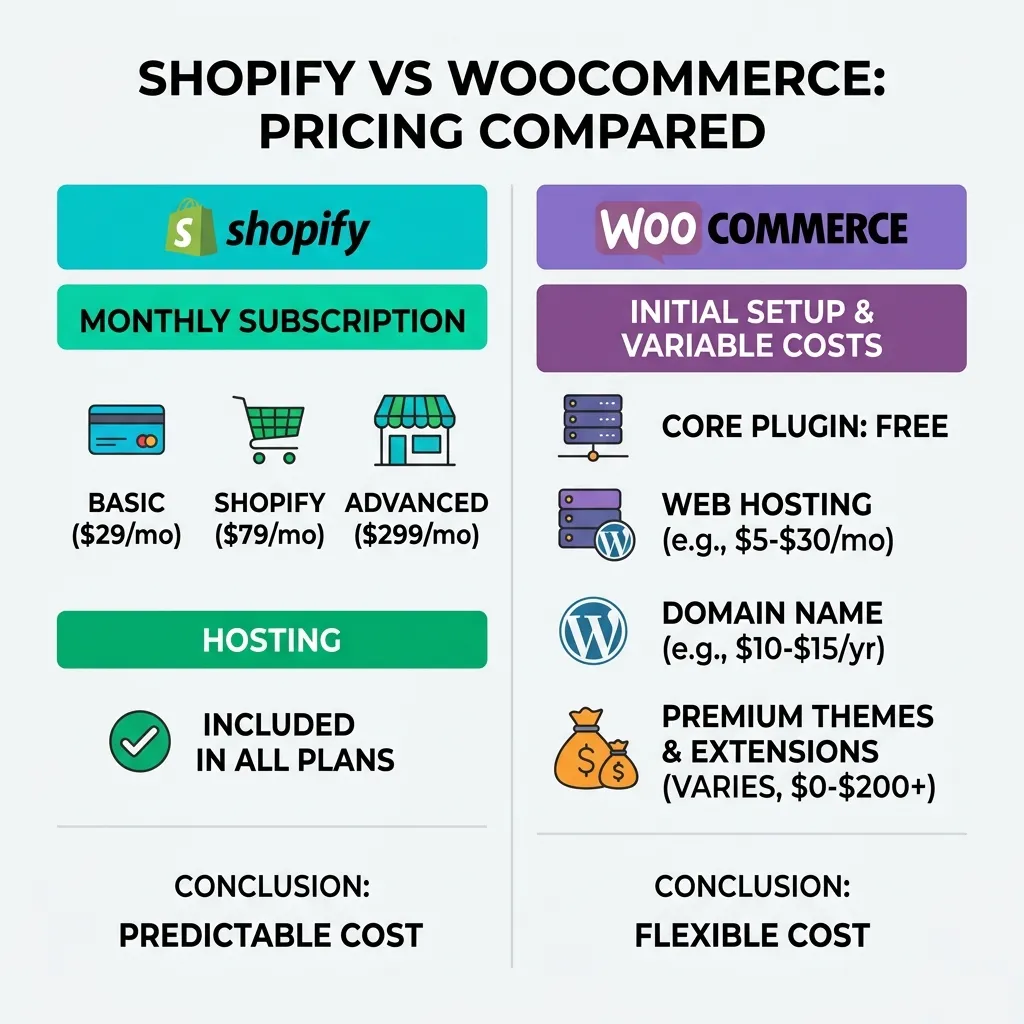 Shopify vs WooCommerce Pricing Compared